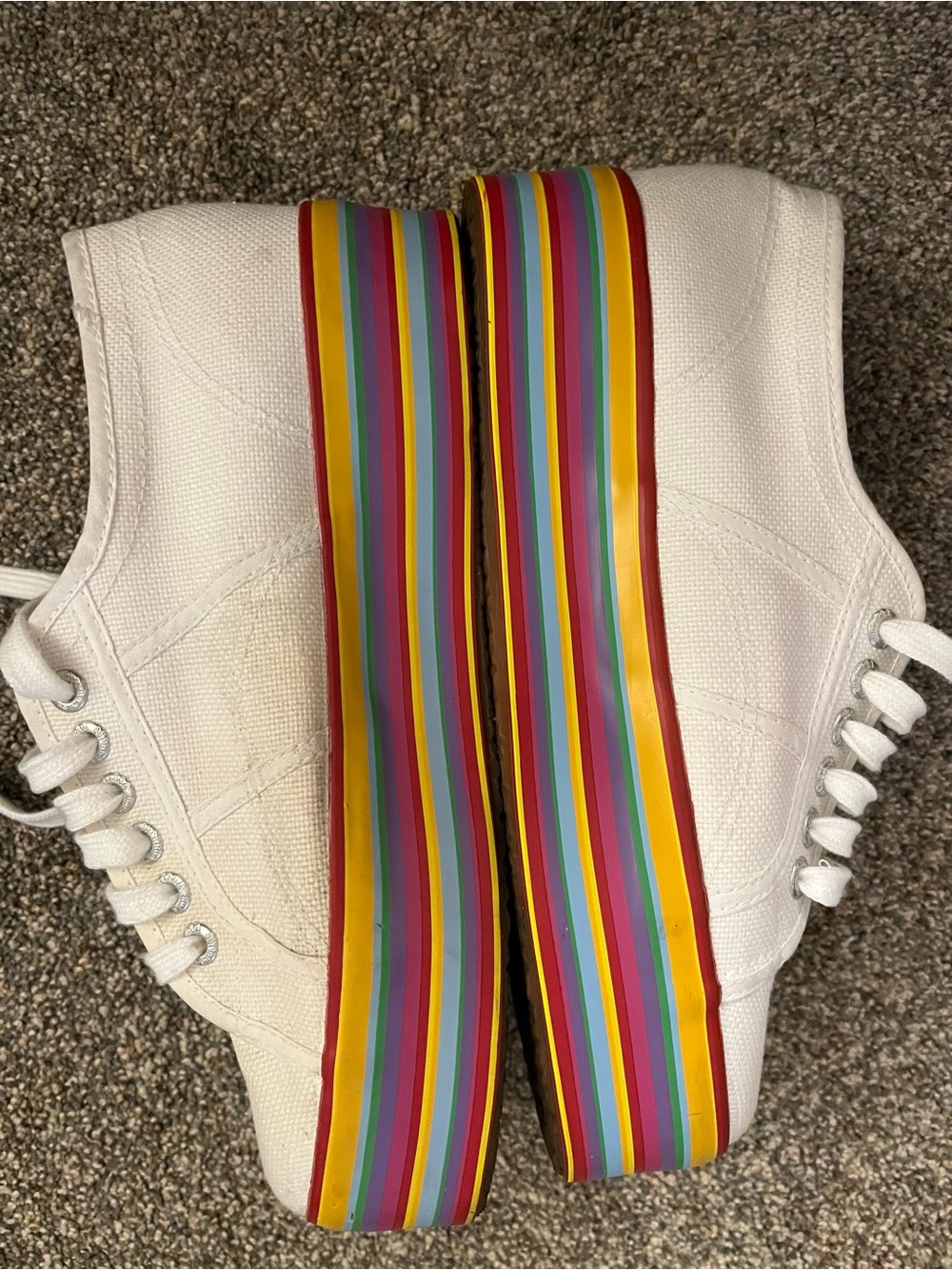 Superga White Canvas Sneakers with Rainbow Color Soles